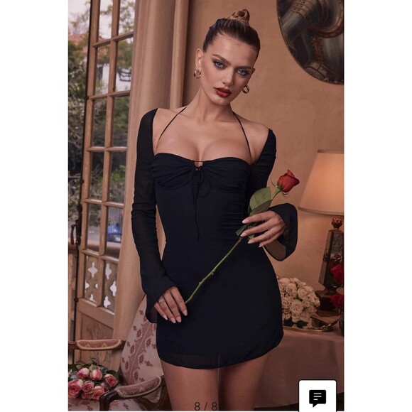 House Of CB Babydoll Georgette Halter Minidress Black Corset Size Large A/C New - Picture 1 of 8